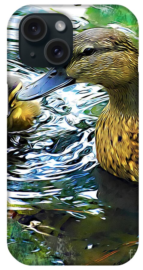 Duck iPhone Case featuring the photograph Mama and Chick by Leslie Revels