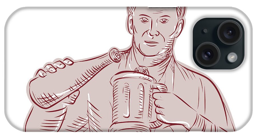 Etching iPhone Case featuring the digital art Man Pouring Beer Mug Etching by Aloysius Patrimonio