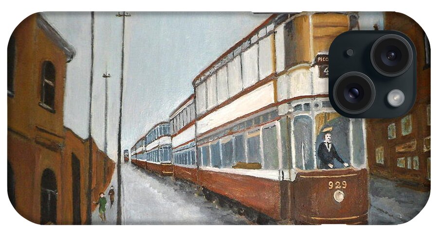 Manchester Piccadilly Tram iPhone Case featuring the painting Manchester Piccadilly tram by Peter Gartner