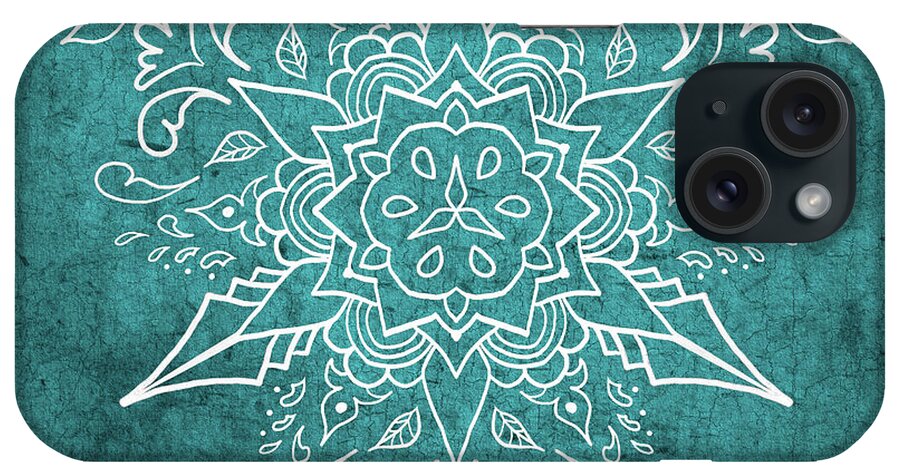 Teal And White Mandala iPhone Case featuring the digital art Mandala 3 Teal by Patricia Lintner