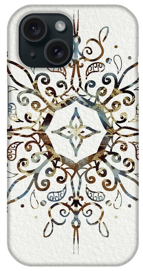 Blue And Brown Mandala iPhone Case featuring the mixed media Mandala Earth and Water 3 by Patricia Lintner