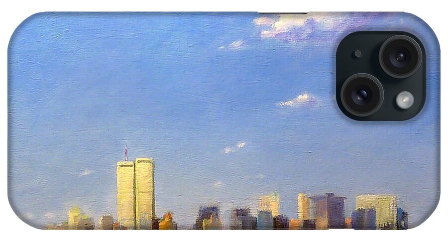 Twin Towers iPhone Case featuring the painting Manhattan and Twin Towers from New York Harbor by Peter Salwen