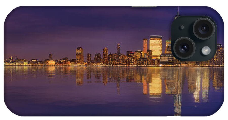 American Express iPhone Case featuring the photograph Manhattan, New York At Dusk Panoramic View by Laurent Lucuix