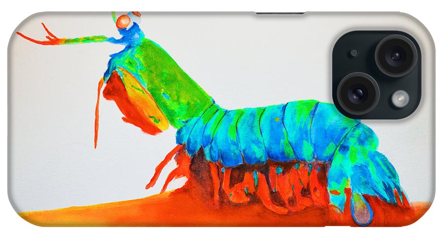 Blue iPhone Case featuring the painting Mantis Shrimp by Ken Figurski
