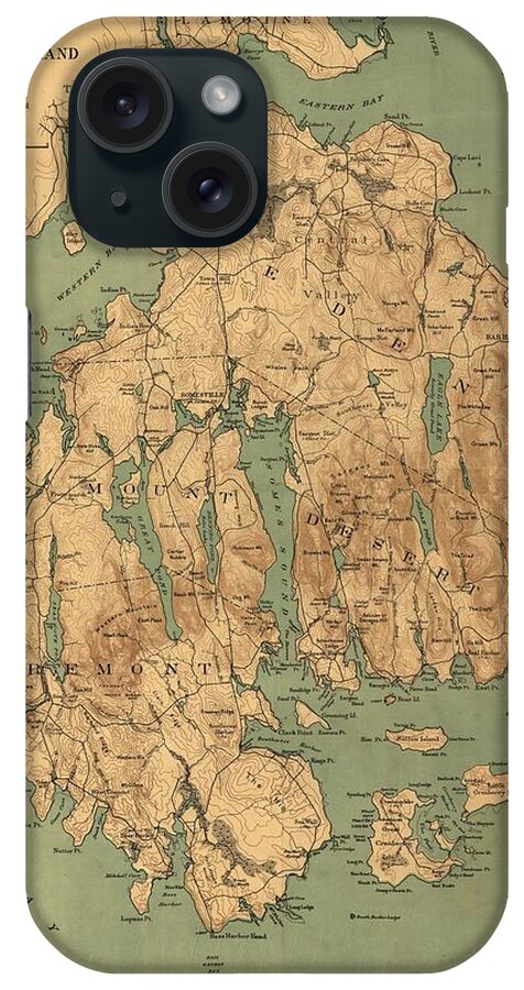 Map Of Mount Desert Island iPhone Case featuring the painting Map of Mount Desert Island by MotionAge Designs
