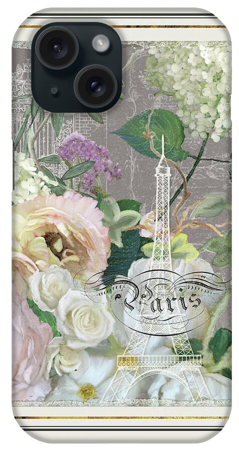 Paris iPhone Case featuring the painting Marche aux Fleurs Vintage Paris Eiffel Tower by Audrey Jeanne Roberts