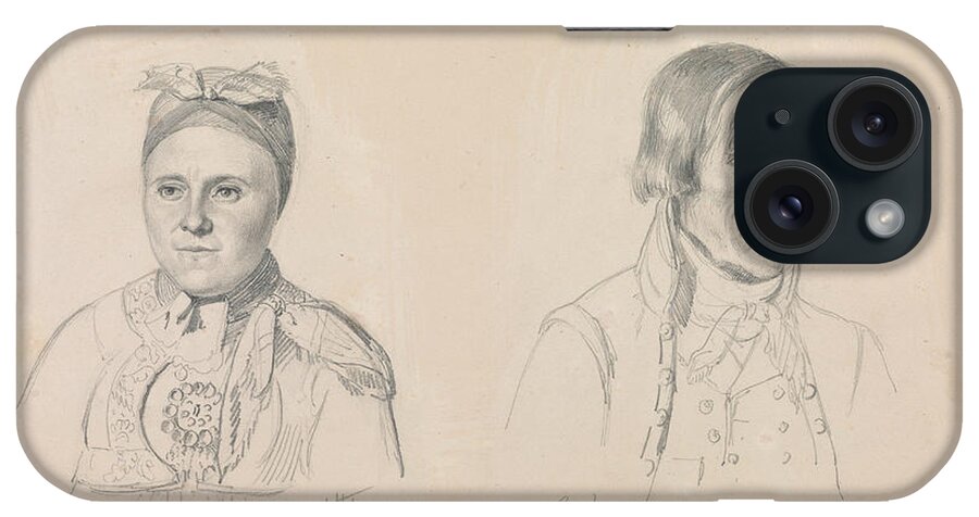 Norwegian Art iPhone Case featuring the drawing Mari Aslaksdatter and Anders How from Sigdal by Adolph Tidemand
