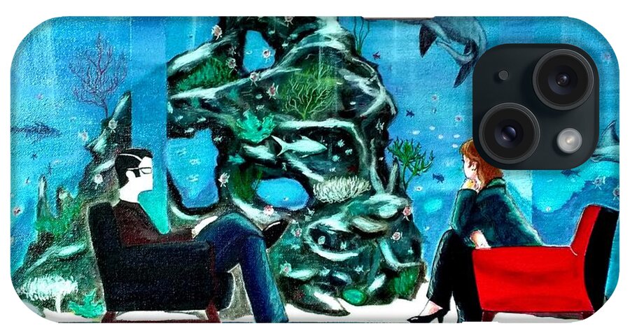 Johnlyes iPhone Case featuring the painting Marinelife Observing Couple Sitting in Chairs by John Lyes