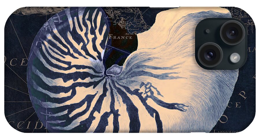 Nautilus Shell iPhone Case featuring the painting Maritime Blues by Mindy Sommers