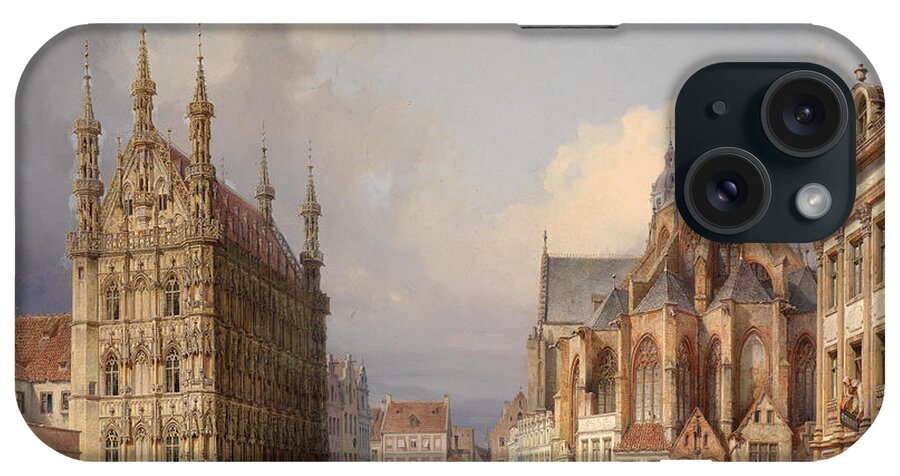Michael Neher (1798 - 1876) Marketsquare Leuven. Kingdom iPhone Case featuring the painting Marketsquare Leuven #1 by Michael Neher