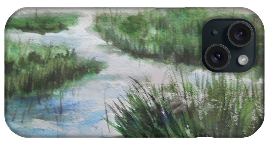 Marsh Lands iPhone Case featuring the painting Marsh by Olga Kaczmar