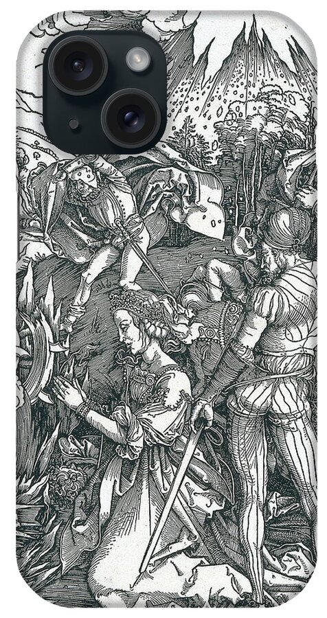 Albrecht Durer iPhone Case featuring the relief Martyrdom of Saint Catherine by Albrecht Durer