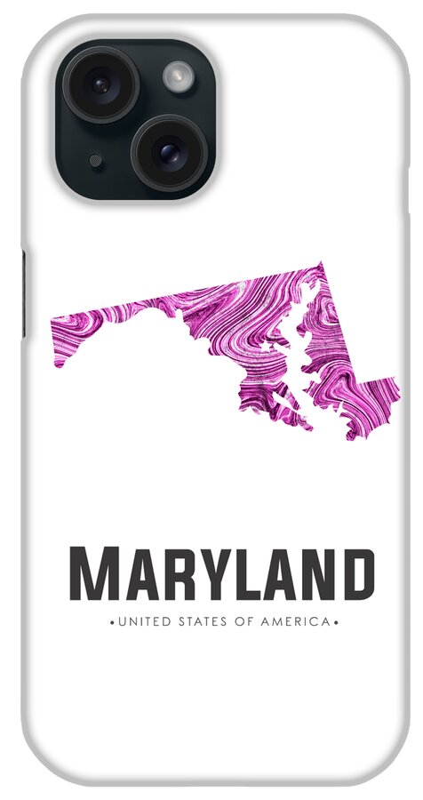 Maryland iPhone Case featuring the mixed media Maryland Map Art Abstract in Purple by Studio Grafiikka