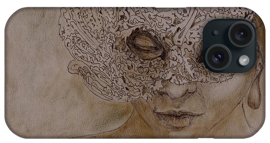 Mask iPhone Case featuring the drawing Masquerade by Portraits By NC