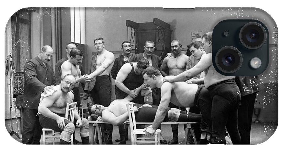 Turkish Wrestlers Massage Between Wrestlers Training iPhone Case featuring the photograph Massage between wrestlers training 1904 by Vincent Monozlay