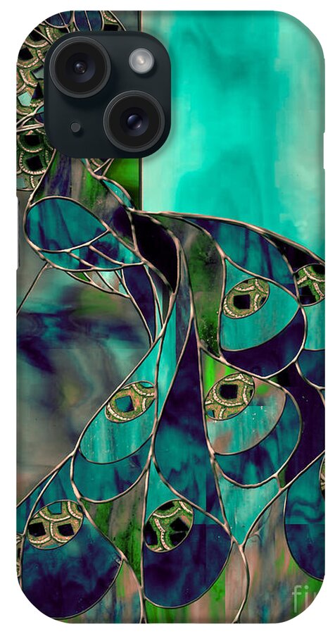 Stained Glass Peacock iPhone Case featuring the painting Mating Season Stained Glass Peacock by Mindy Sommers
