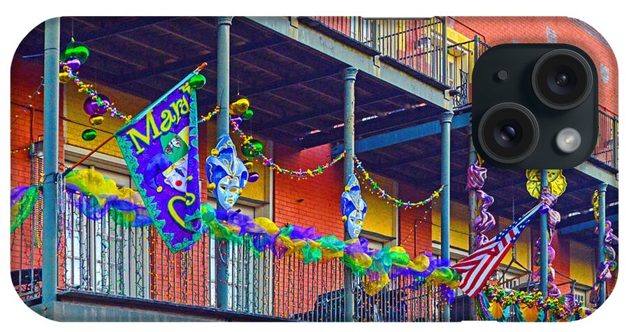 Alabama iPhone Case featuring the photograph Mattress Factory Mardi Gras Railing in Mobile alabama by Michael Thomas