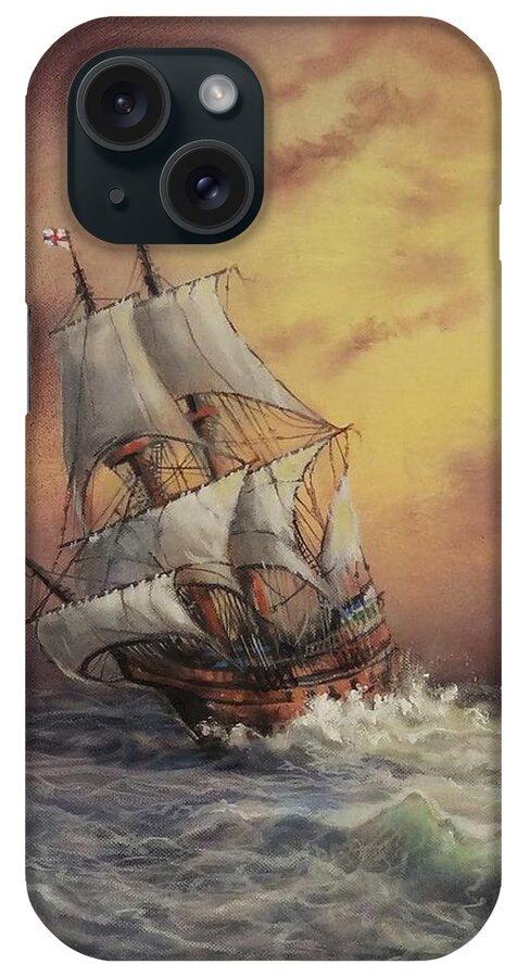 Mayflower iPhone Case featuring the painting Mayflower At Sea Detail by Tom Shropshire