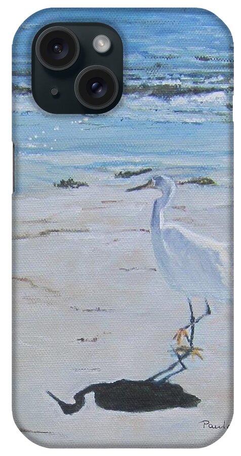 Egret iPhone Case featuring the painting Me and My Shadow by Paula Pagliughi