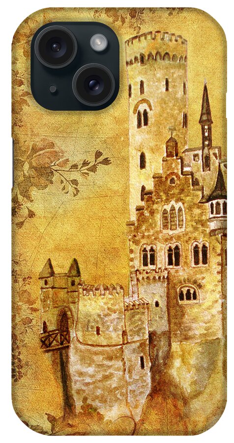Castles iPhone Case featuring the painting Medieval Golden Castle by Angeles M Pomata