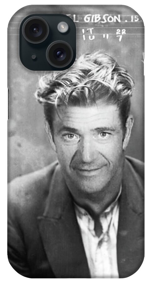 Mel Gibson iPhone Case featuring the photograph Mel Gibson Mug Shot Vertical Black And White by Tony Rubino