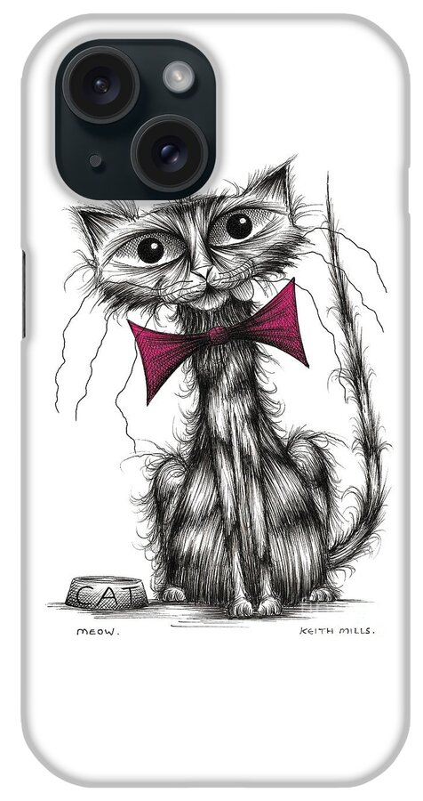 Cute iPhone Case featuring the drawing Meow by Keith Mills