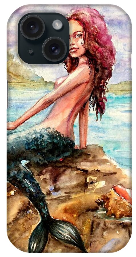 Mermaid iPhone Case featuring the painting Mermaid 4 by Katerina Kovatcheva