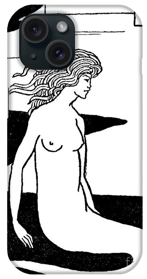 Siren iPhone Case featuring the drawing Mermaid illustration from Le Morte d'Arthur by Thomas Malory by Aubrey Beardsley