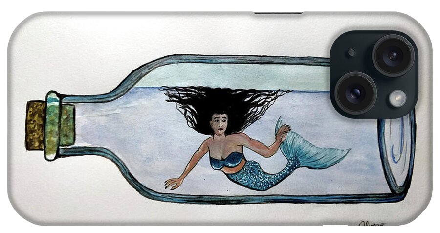 Mermaid iPhone Case featuring the painting Mermaid in a Bottle by Edwin Alverio