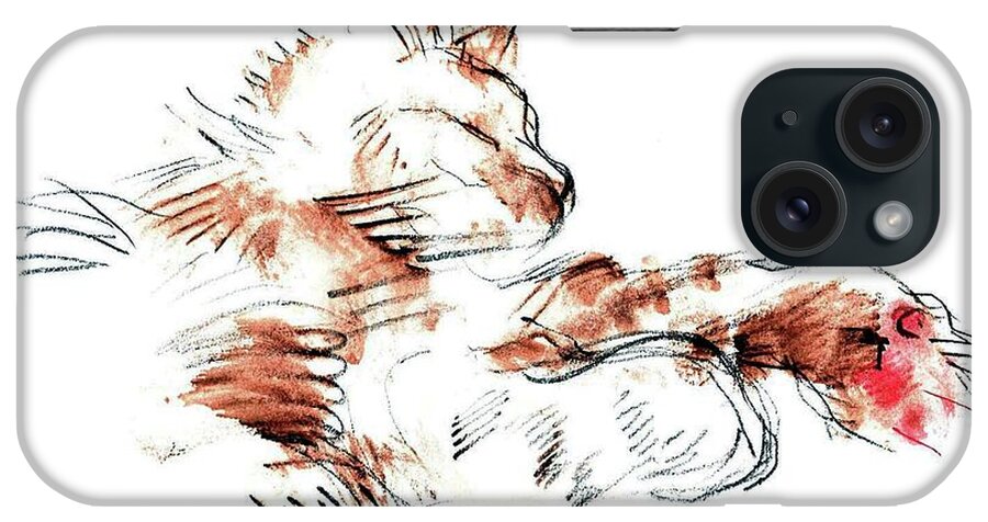 Cats iPhone Case featuring the mixed media Merph Chillin' - pet portrait by Carolyn Weltman