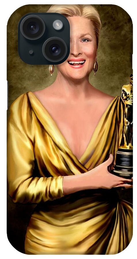 Meryl Streep iPhone Case featuring the painting Meryl Streep Winner by Jann Paxton
