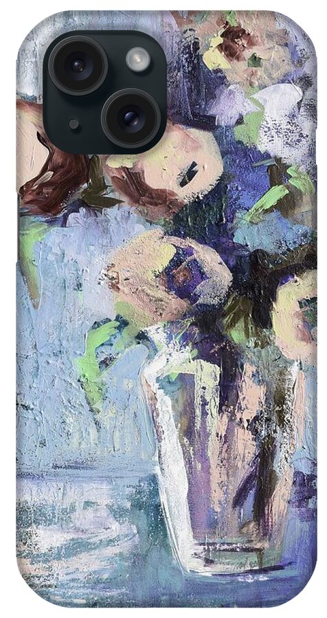 Blue iPhone Case featuring the painting Messy Muted Floral by Karen Ahuja