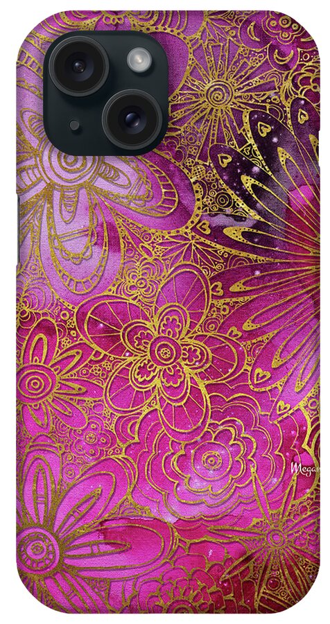 Gold iPhone Case featuring the painting Metallic Gold and Pink Floral Pattern Design Golden Explosion by Megan Duncanson by Megan Aroon