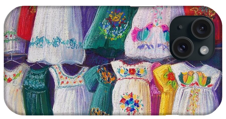 Dresses iPhone Case featuring the pastel Mexican Dresses by Candy Mayer