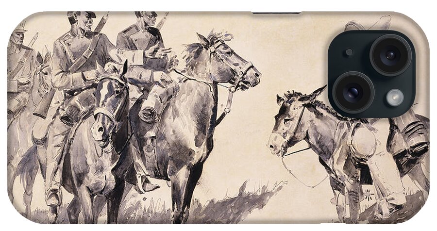 Remington iPhone Case featuring the drawing Mexican Gendarmes asking the Way by Frederic Remington