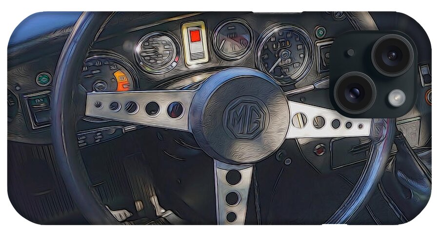 Mg Midget iPhone Case featuring the digital art MG Midget Steering Wheel by Cathy Anderson