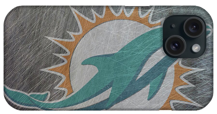 Miami iPhone Case featuring the mixed media Miami Dolphins Translucent Steel by Movie Poster Prints