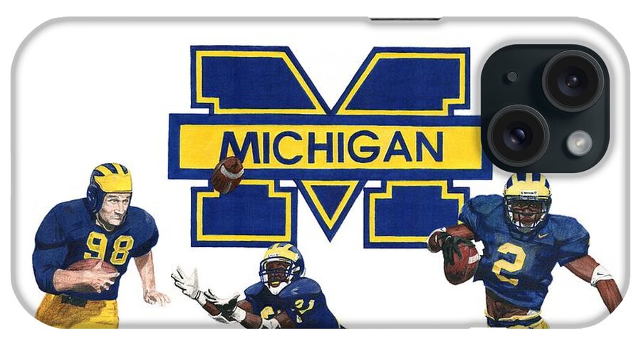 Michigan Wolverines iPhone Case featuring the drawing Michigan Heismans by Chris Brown