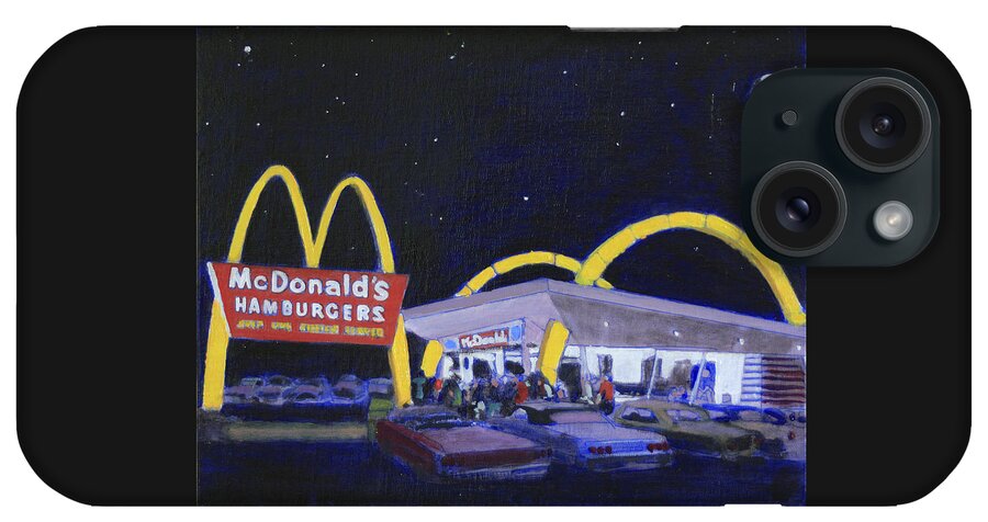 Mcdonalds Hamburger From The 70's iPhone Case featuring the painting Mickey Dee's by David Zimmerman
