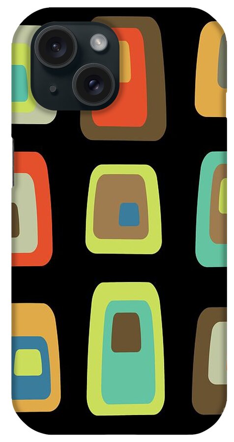 Mid Century Modern iPhone Case featuring the digital art Mid Century Modern Oblongs on Black by Donna Mibus