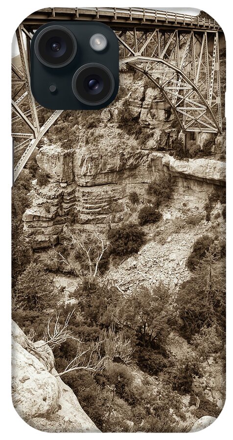 Sedona Arizona iPhone Case featuring the photograph Midgley Bridge - Oak Creek Canyon in Sedona Arizona Sepia by Gregory Ballos