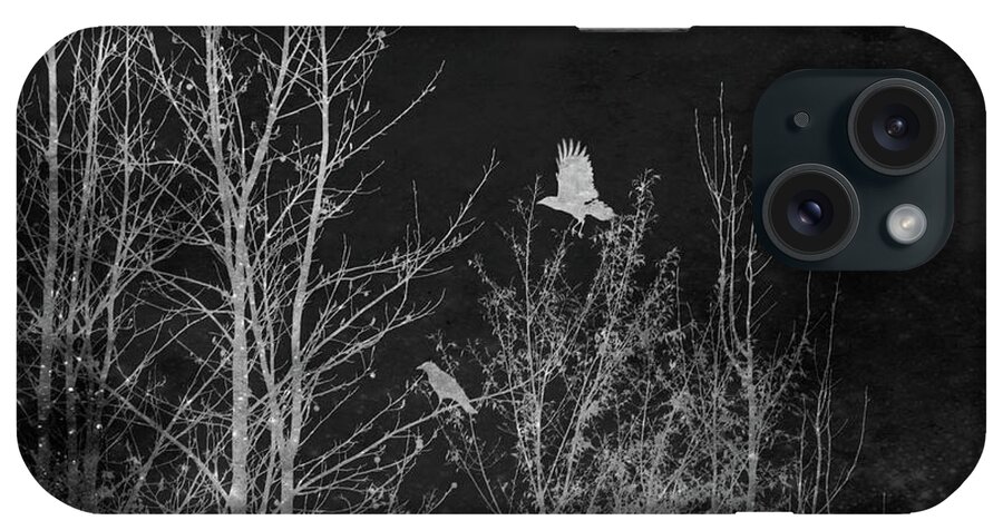 Crow iPhone Case featuring the mixed media Midnight Flight Silhouette BW by Lesa Fine