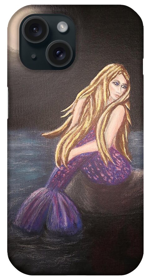 Mermaid iPhone Case featuring the painting Midnight Mermaid by Teresa Wing