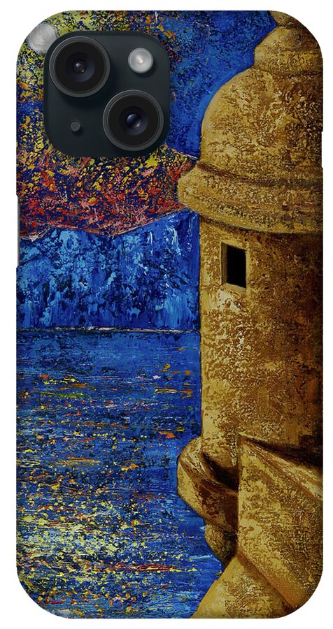 El Morro iPhone Case featuring the painting Midnight Mirage in San Juan by Oscar Ortiz