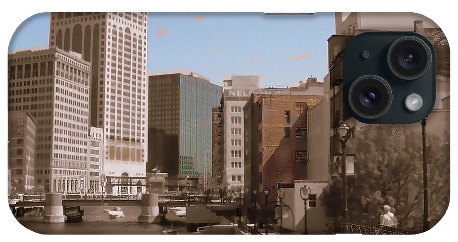 River iPhone Case featuring the digital art Milwaukee Riverwalk by Anita Burgermeister