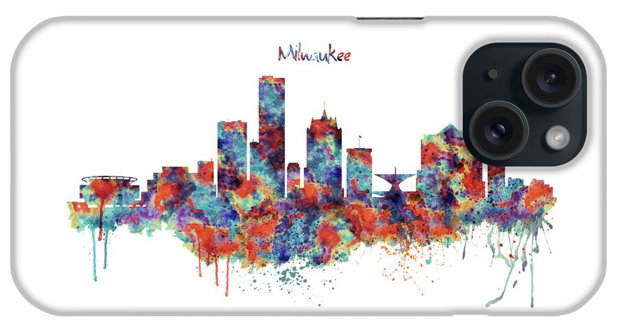 Milwaukee iPhone Case featuring the painting Milwaukee Watercolor Skyline by Marian Voicu