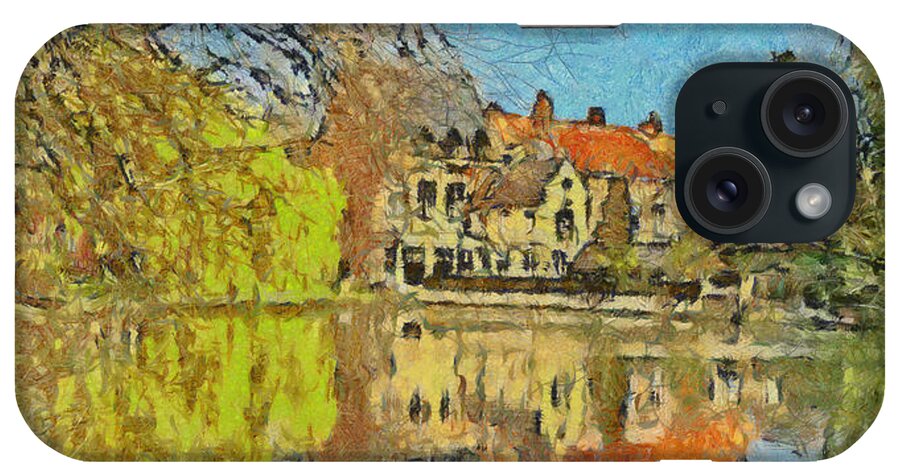 Belgium iPhone Case featuring the digital art Minnewater Lake in Bruges Belgium by Digital Photographic Arts
