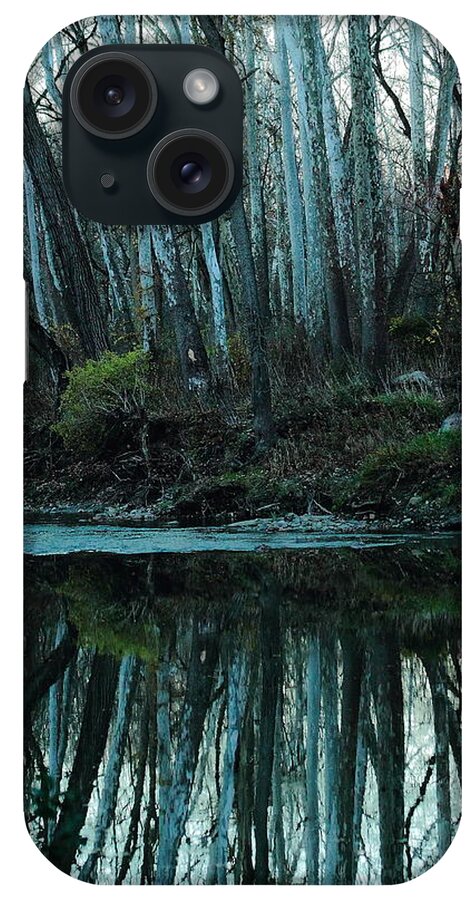 Reflection; Mirror Image; Nature; Landscape; Chagrin River; Ohio; Cleveland Metroparks; South Chagrin Reservation; Trees; Autumn; Fall; Water; October iPhone Case featuring the photograph Mirrored by Bruce Patrick Smith