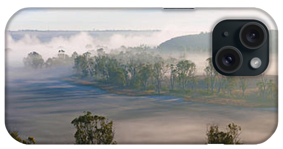 Mist Misty Morning Murray River Walker Flat South Australia Landscape Australian Pano Panorama Billabong Oxbow Lake Gum Trees iPhone Case featuring the photograph Misty Morning on the Murray by Bill Robinson