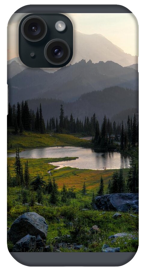 Mt Rainier iPhone Case featuring the photograph Misty Rainier at Sunset by Peter Mooyman